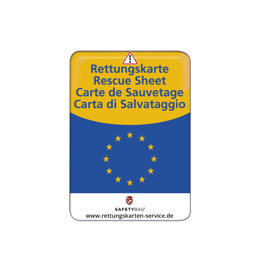 KFZ-PKW-Auto-Car-Rettungskarten-Rescue-Card-Rettungsdatenblatt-Halterung-Tasche-Huelle-Rueckseite-S-Front-europa - Rettungskarten Service
