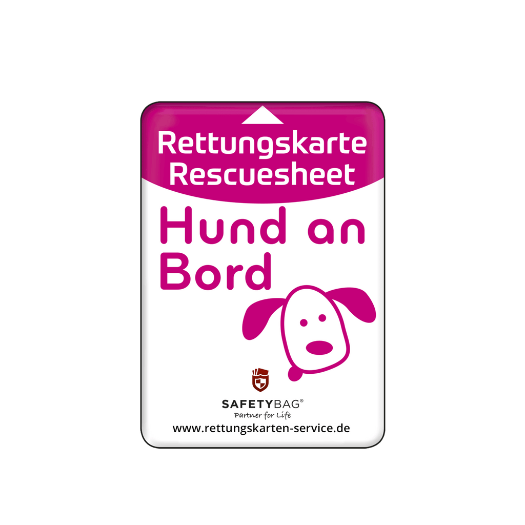 KFZ-PKW-Auto-Car-Rettungskarten-Rescue-Card-Rettungsdatenblatt-Halterung-Tasche-Huelle-Rueckseite-S-Front-hund - Rettungskarten Service