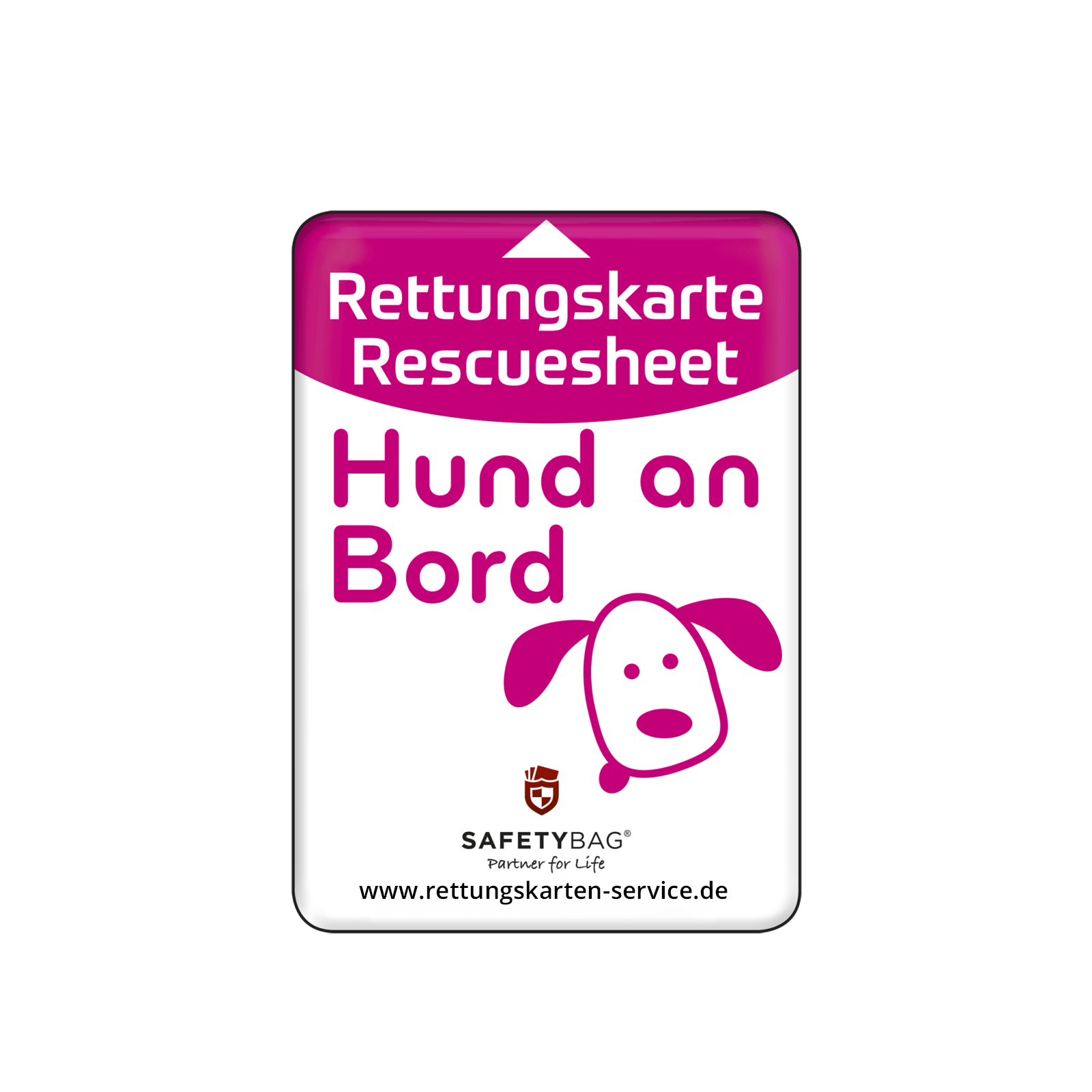 Rettungskarten-Halterung - SafetyBag® S - Hund an Board