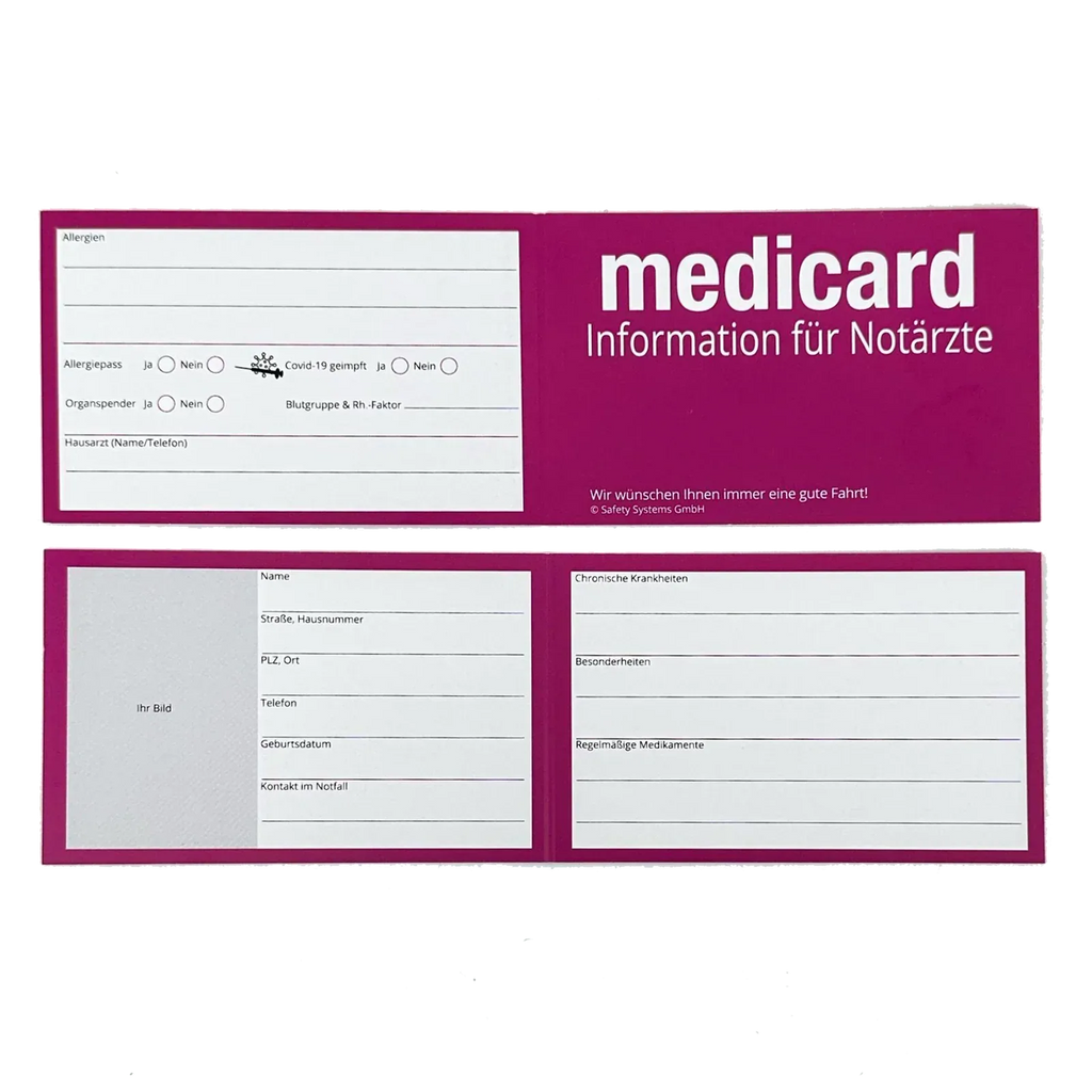 Medicard-KFZ-PKW-Auto-Car-Rettungskarten-Rescue-Card-Rettungsdatenblatt-Halterung-Tasche-Huelle - Rettungskarten Service